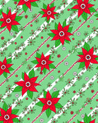 Red Poinsettia Green Stripe Floral Rug