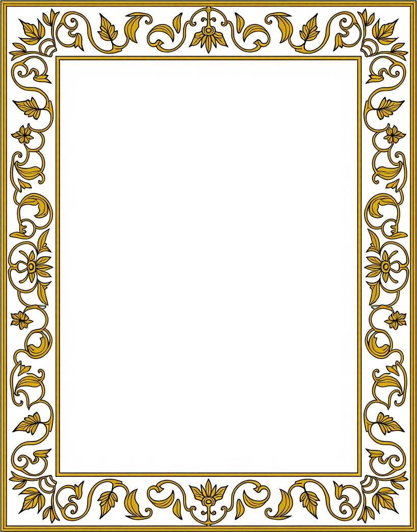 Golden Floral Scroll Border Design Rug