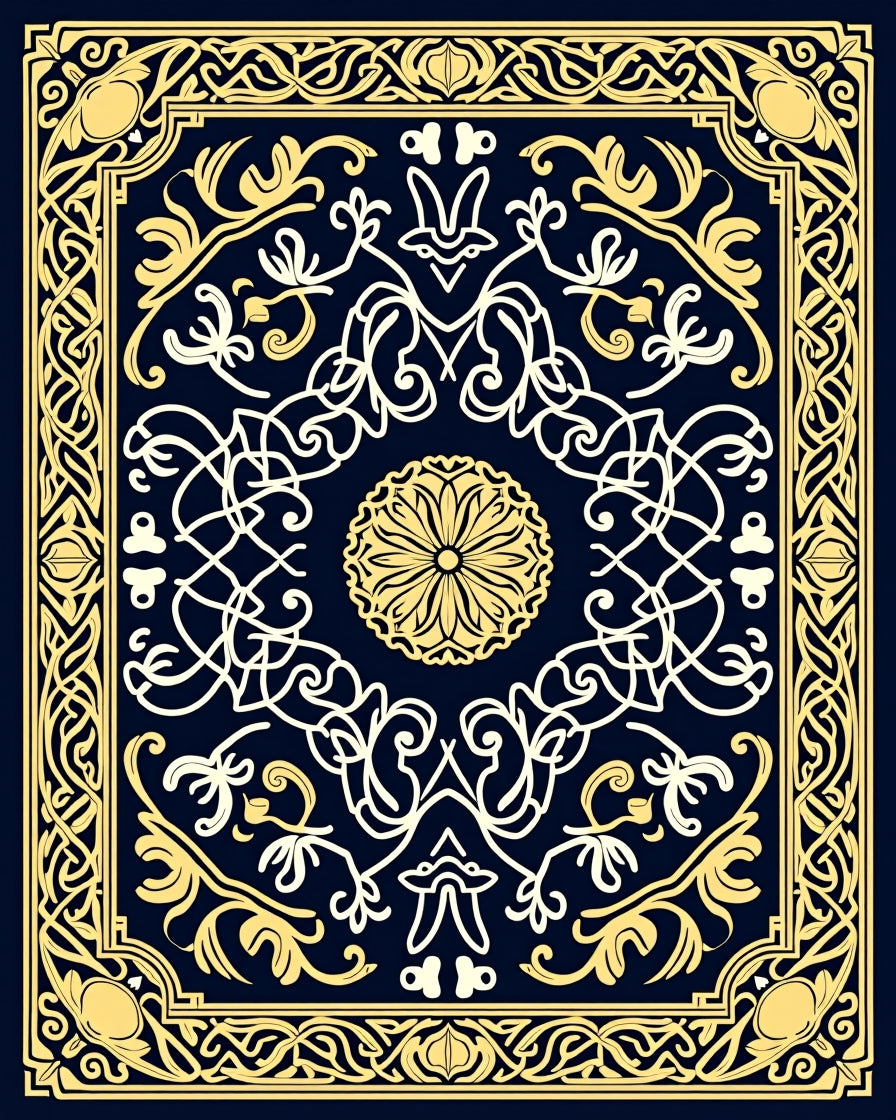 Elegant Gold White Mandala Design Rug