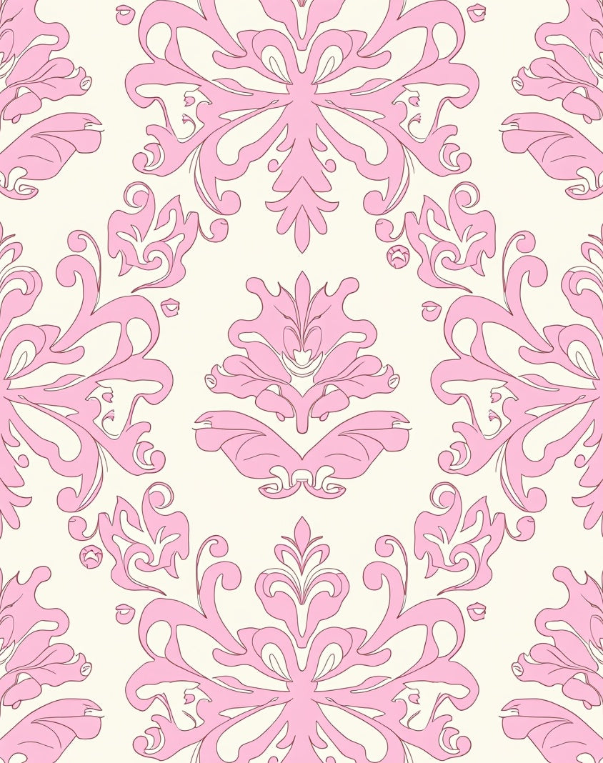 Pink Floral Damask Pattern Rug