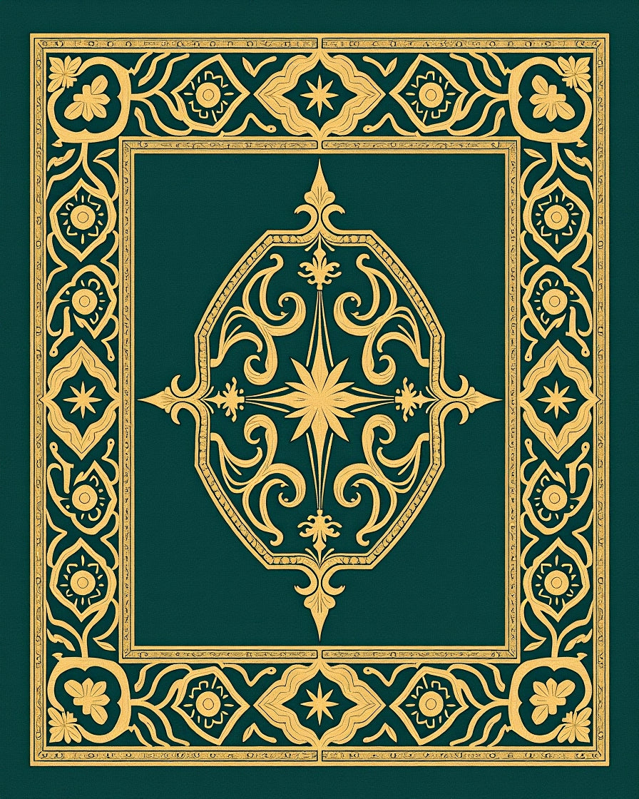 Ornate Gold Teal Scrollwork Design Rug