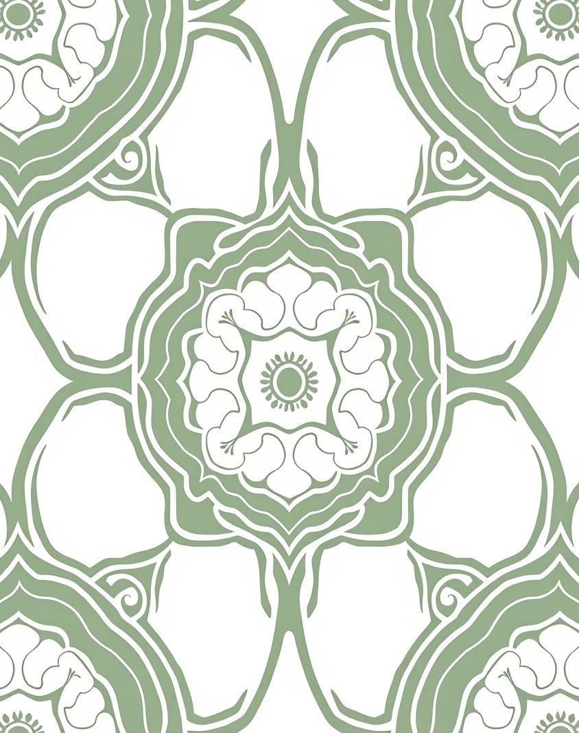 Sage Green Floral Mandala Pattern Rug