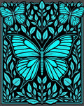 Cyan Butterfly Leaf Patterned Rug