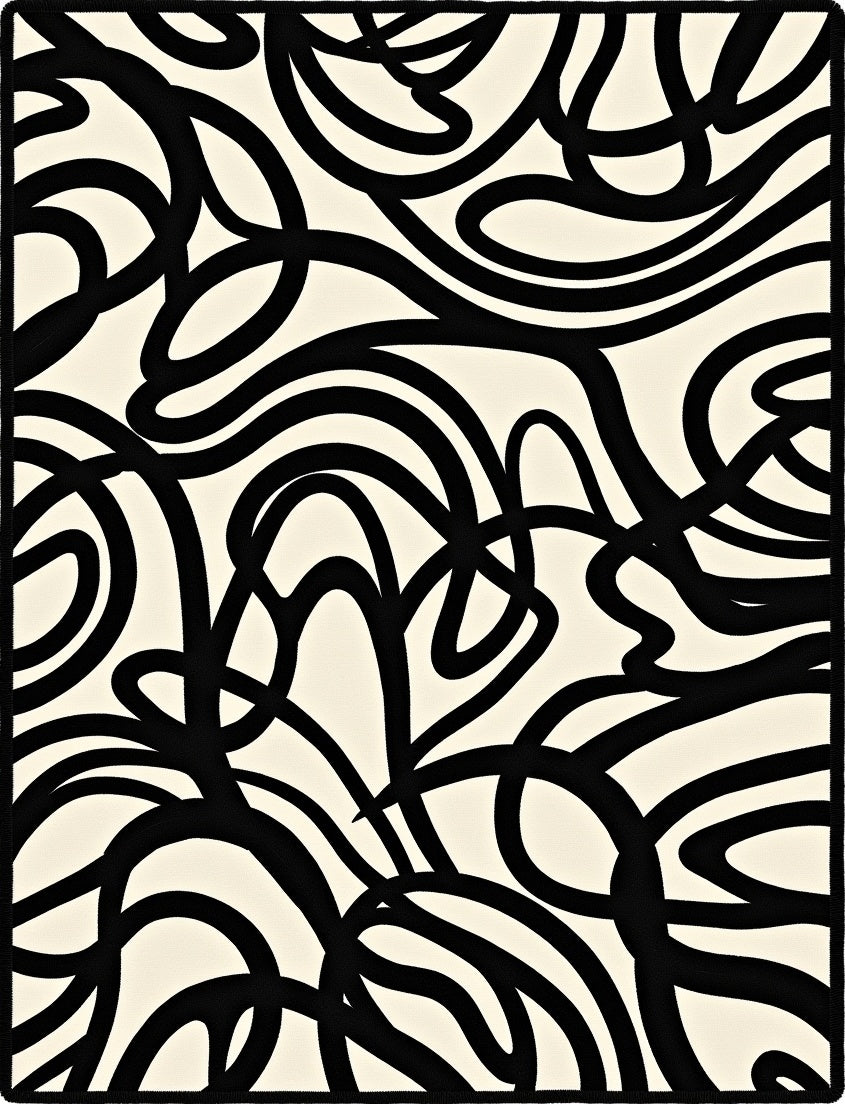 Abstract Swirls Black White Pattern Rug