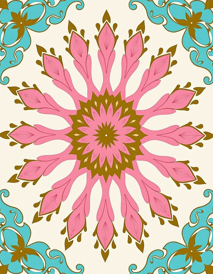 Pink Teal Floral Mandala Radiance Rug