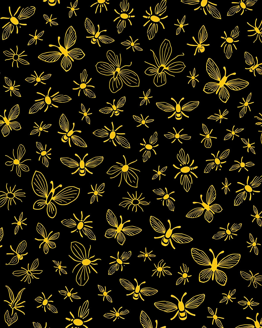 Golden Insects And Butterflies Pattern Rug