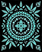 Cyan Mandala Leaf Patterned Rug