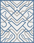 Abstract Blue Gray Interlocking Lines Rug