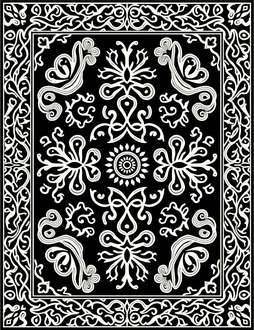 Ornate Scrollwork Floral Pattern Rug
