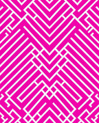 Bold Pink White Geometric Maze Pattern Rug