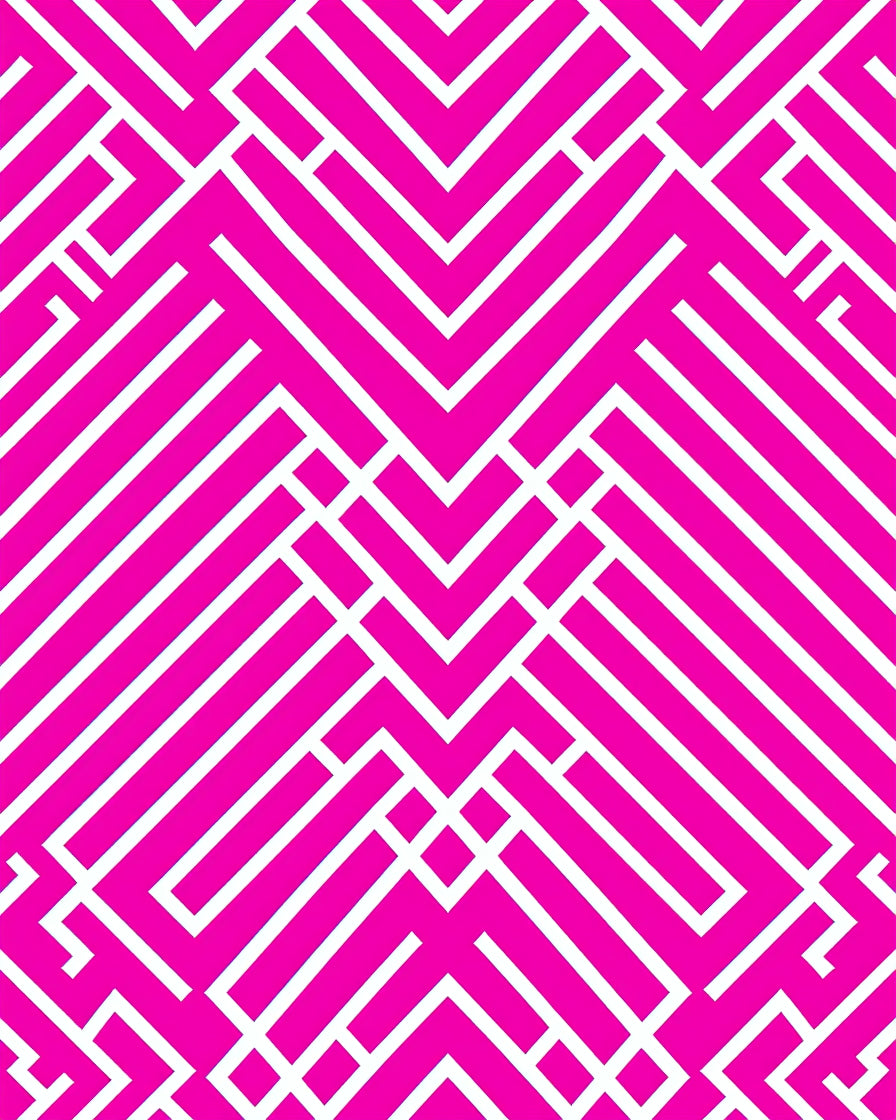 Bold Pink White Geometric Maze Pattern Rug