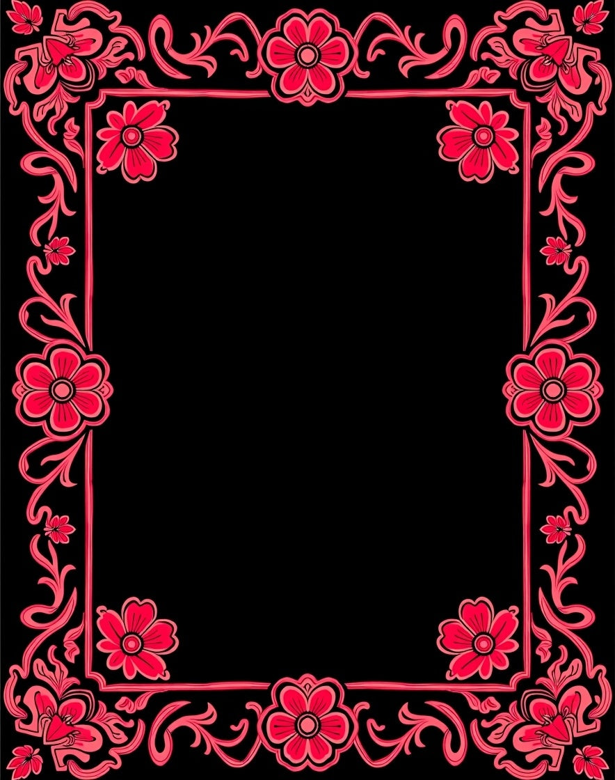 Red Floral Scrollwork Border Design Rug