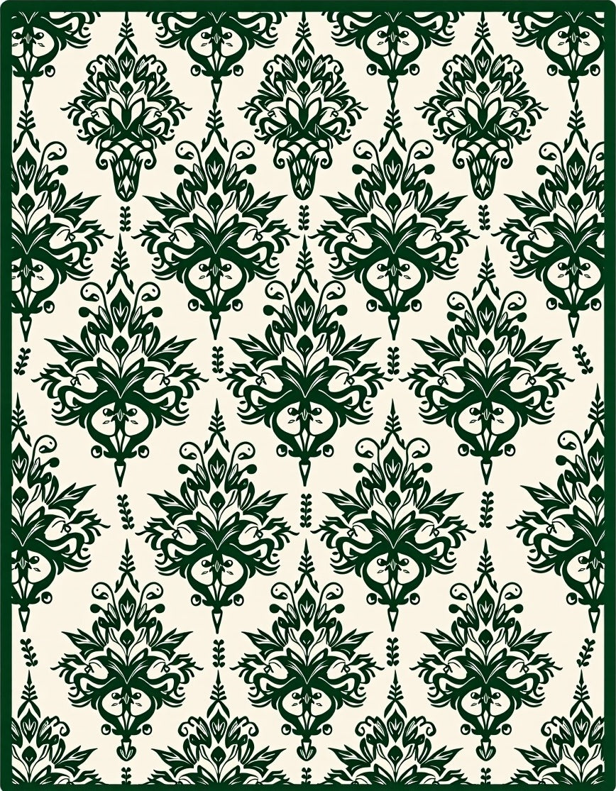 Deep Green Damask Pattern Design Rug