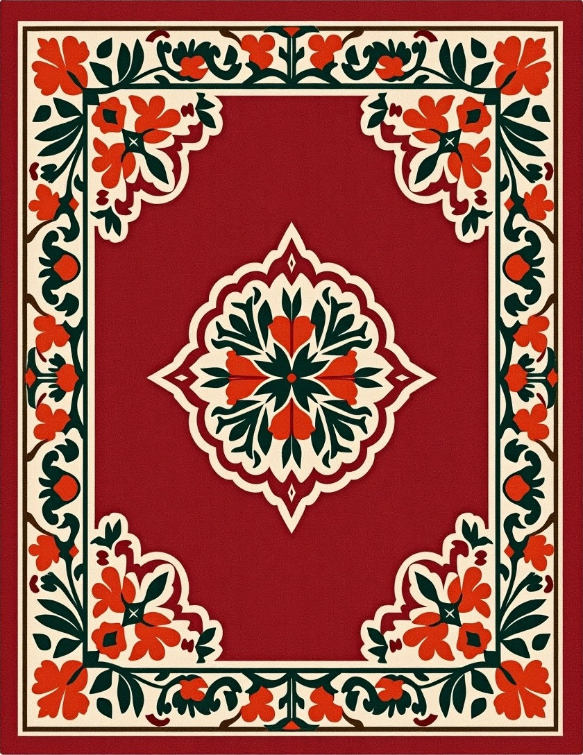 Elegant Floral Border With Center Medallion Rug