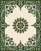 Ornate Floral Bordered Cream Rug