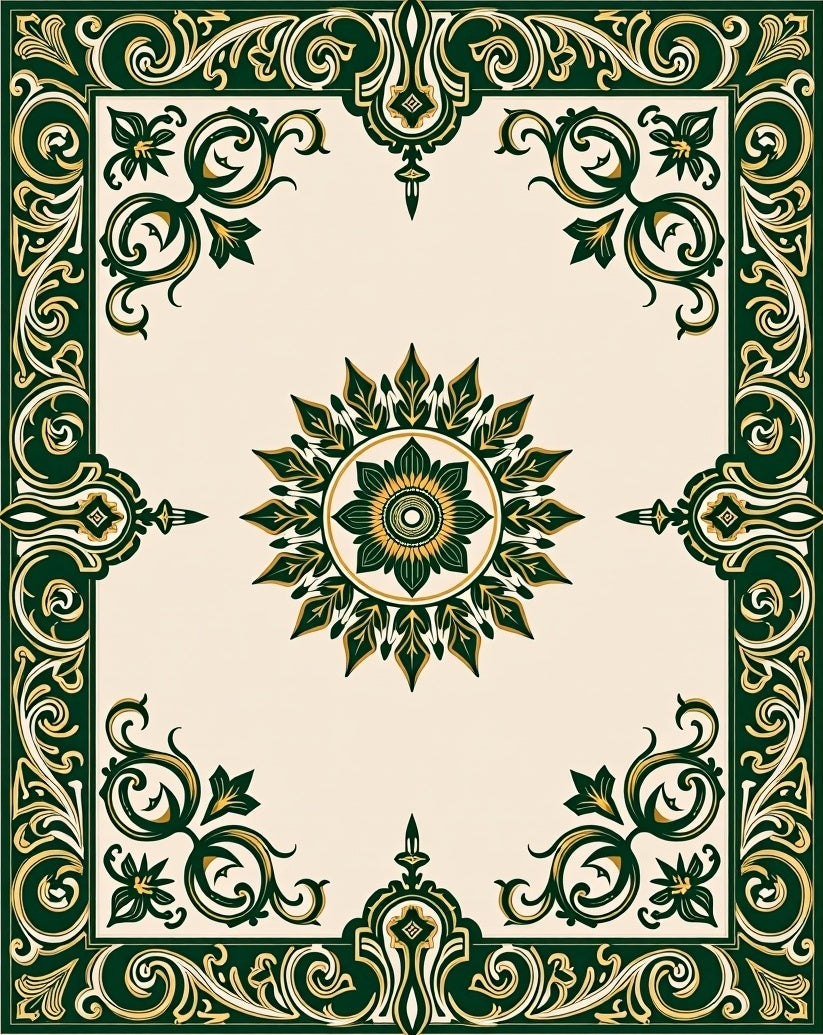 Ornate Floral Bordered Cream Rug