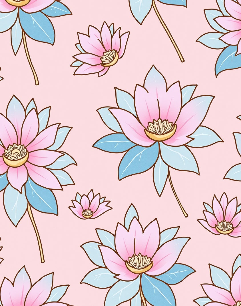 Pink Blue Floral Pattern Rug