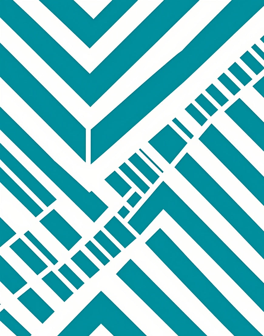Teal White Geometric Chevron Rug