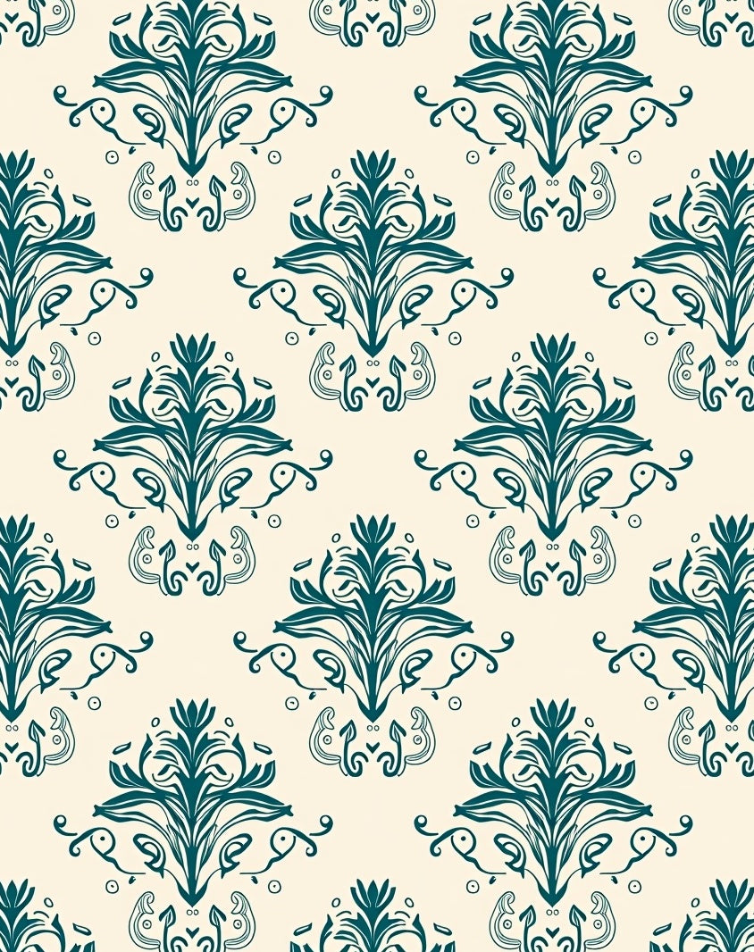Damask Teal Vintage Floral Pattern Rug