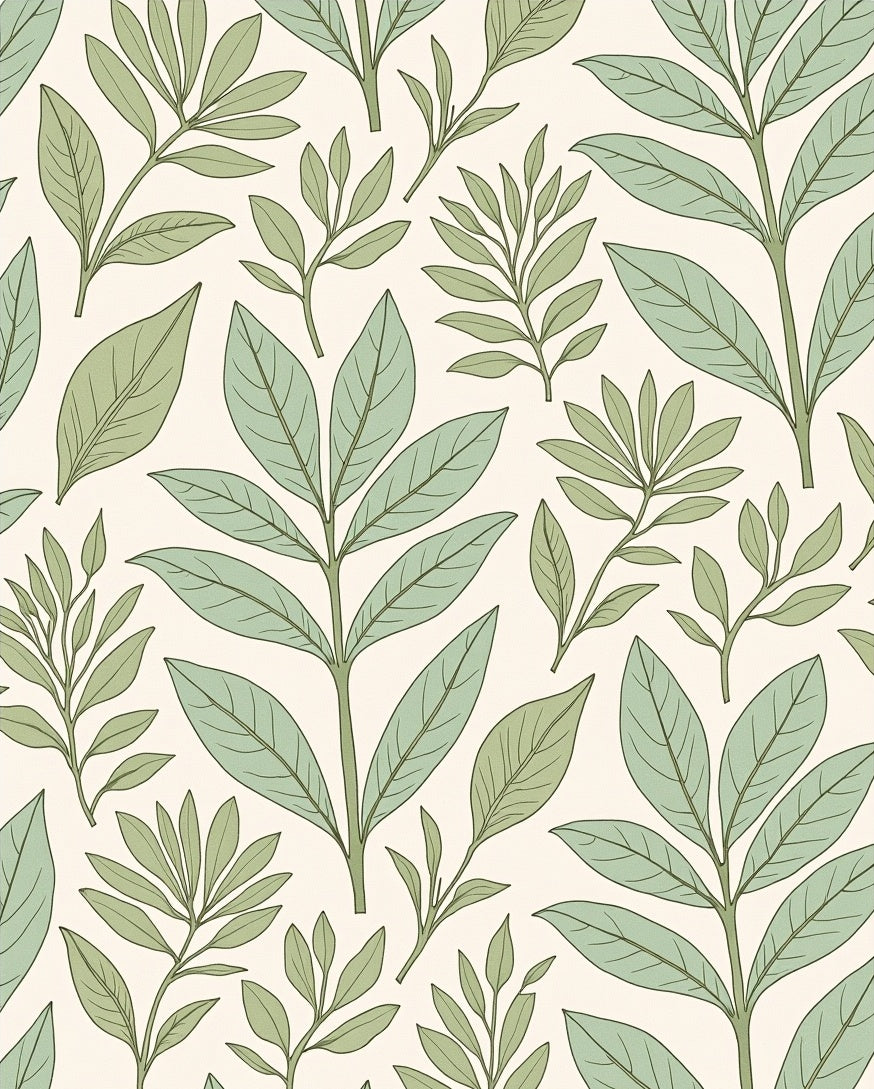 Botanical Leaf Pattern in Green and Cream Rug
