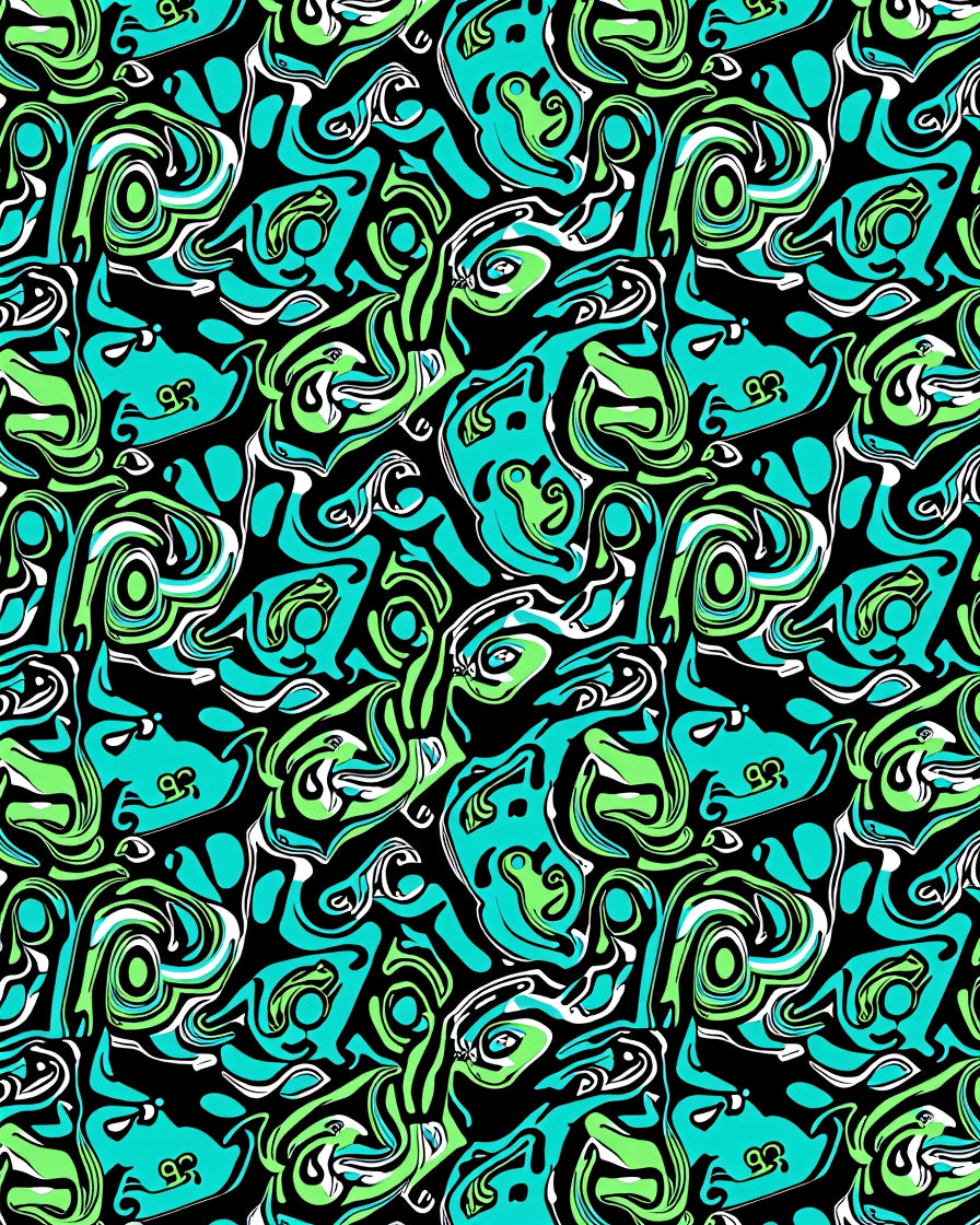 Fluid Black Green Teal Abstract Pattern Rug