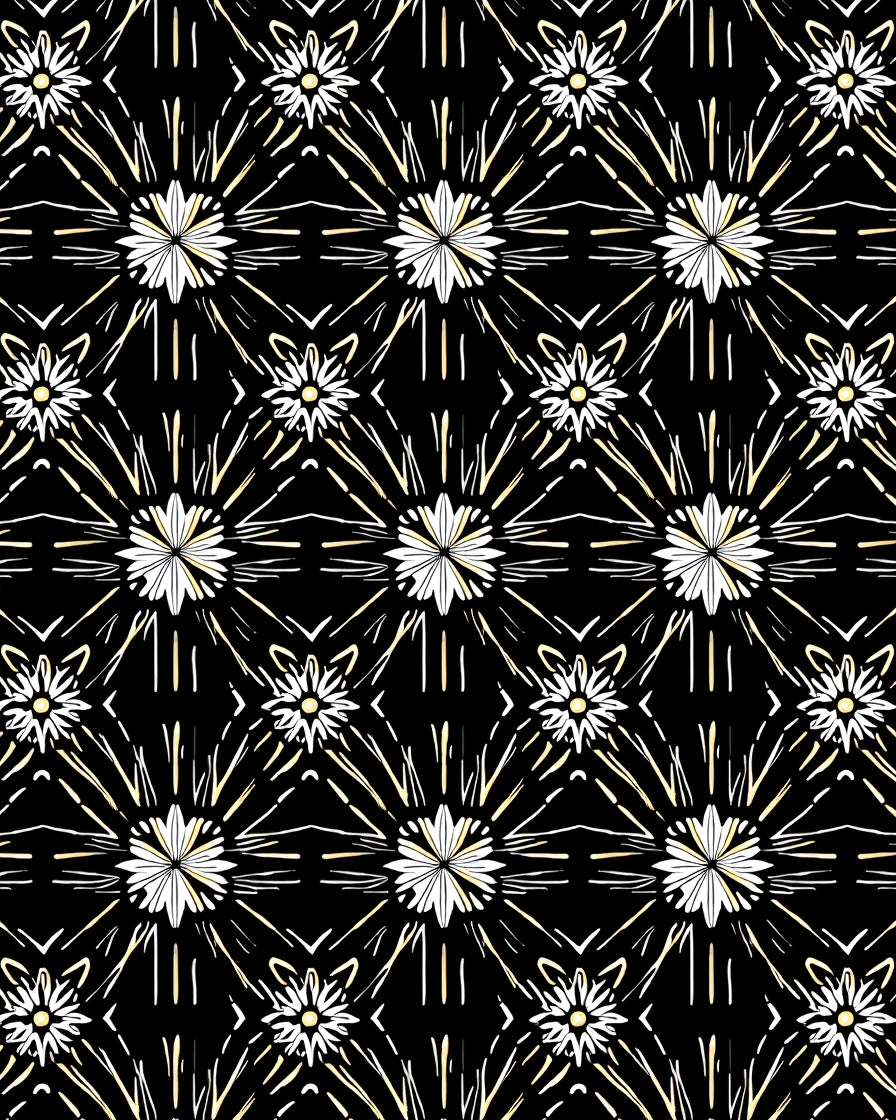 Starburst Floral Patterned Black Gold Rug