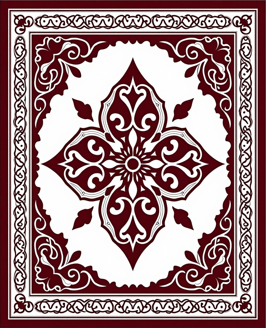 Deep Red Ornate Medallion Rug