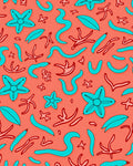 Coral Sea Life Doodle Pattern Rug