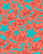Coral Sea Life Doodle Pattern Rug