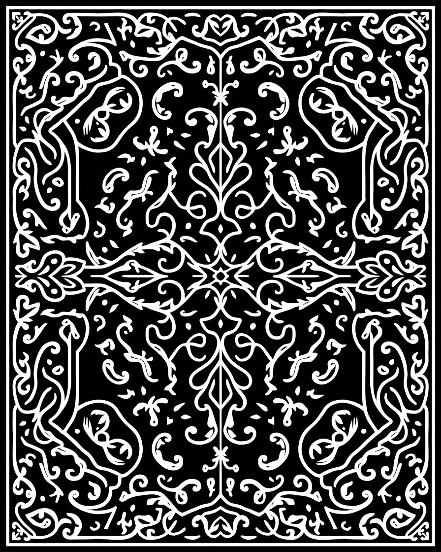 Intricate Black White Floral Design Rug