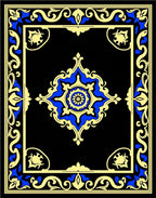 Bold Blue Gold Floral Frame Rug
