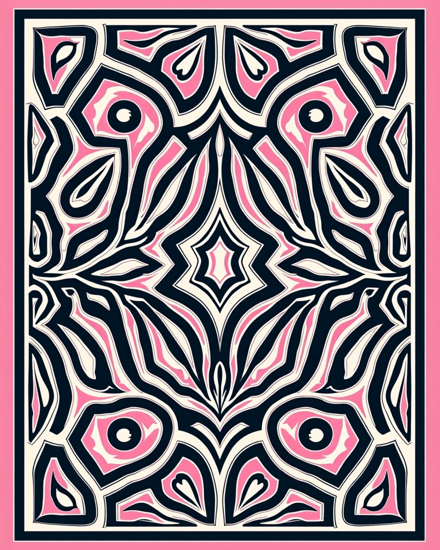 Bold Pink Black Abstract Swirl Design Rug