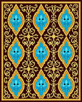 Vintage Blue Yellow Floral Pattern Rug
