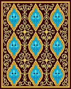 Vintage Blue Yellow Floral Pattern Rug