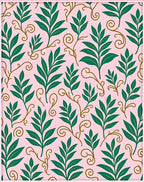 Green Leafy Vines Pink Pattern Rug