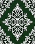 Intricate White Floral Emerald Pattern Rug