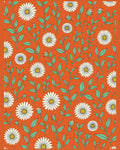 Orange Daisy and Leaf Pattern Rug
