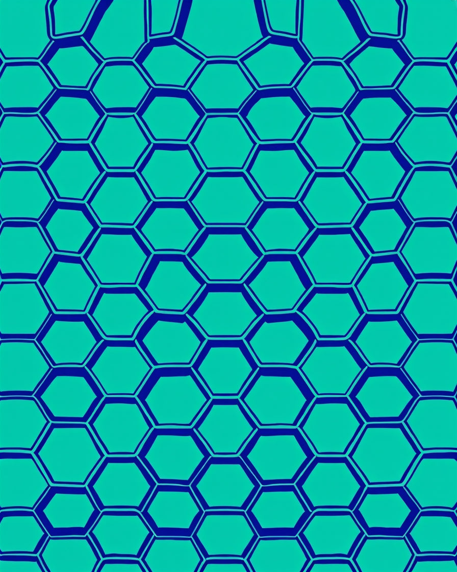 Modern Teal And Blue Hexagonal Pattern Rug