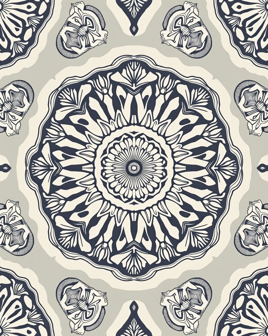 Black Cream Intricate Mandala Pattern Rug
