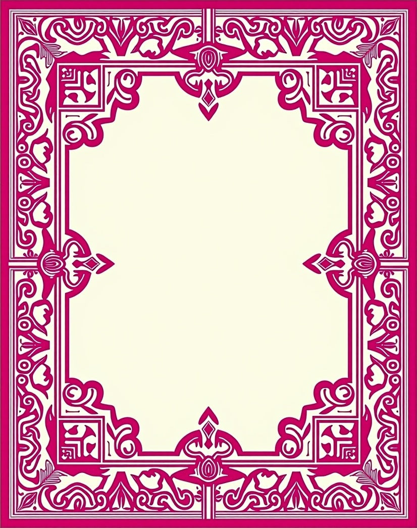Ornate Pink Floral Border Design Rug