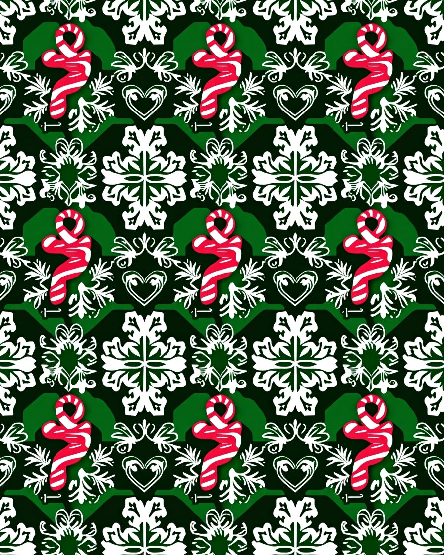 Red White Candy Cane Snowflake Hearts Rug