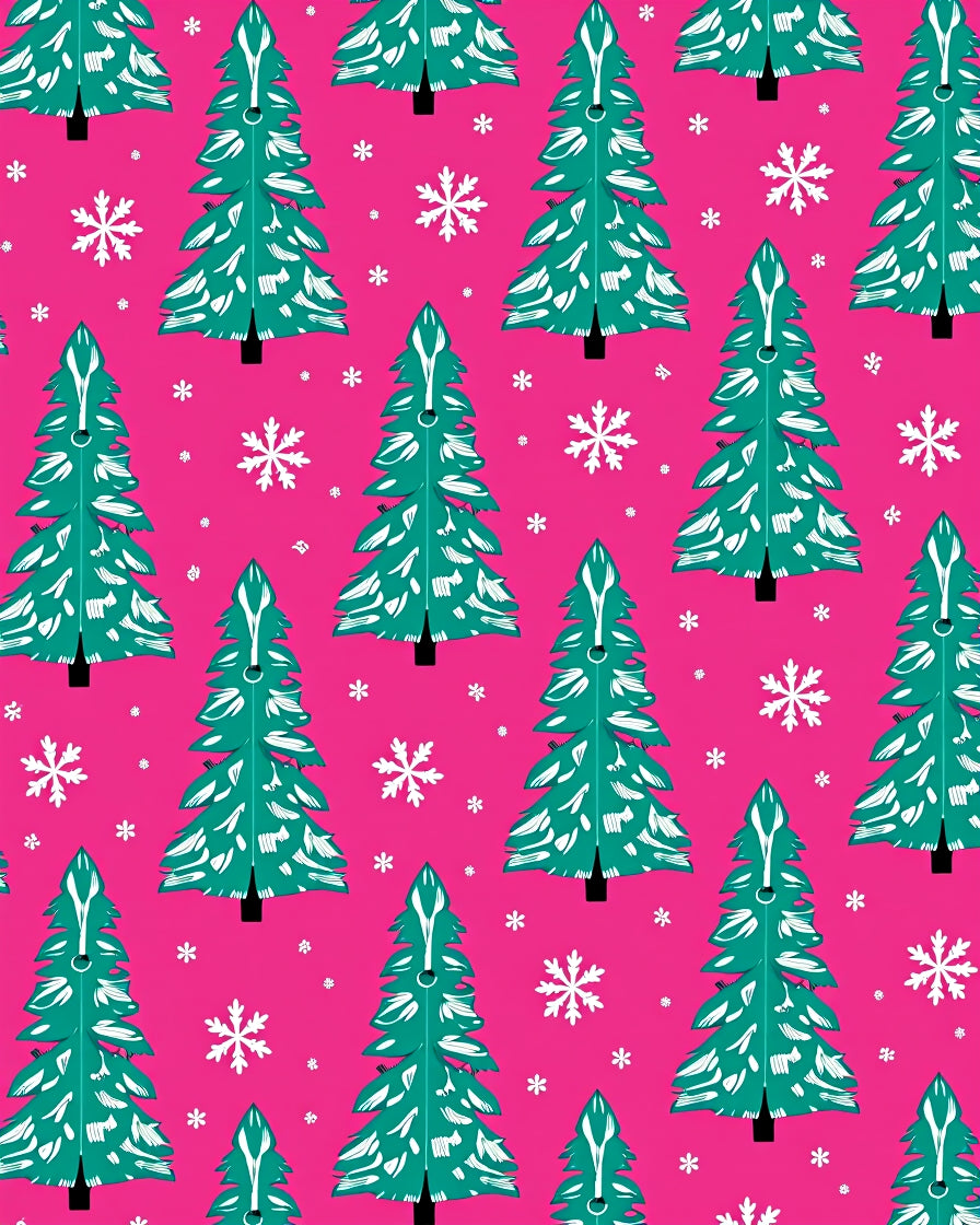 Teal Christmas Trees Snowflake Pink Rug