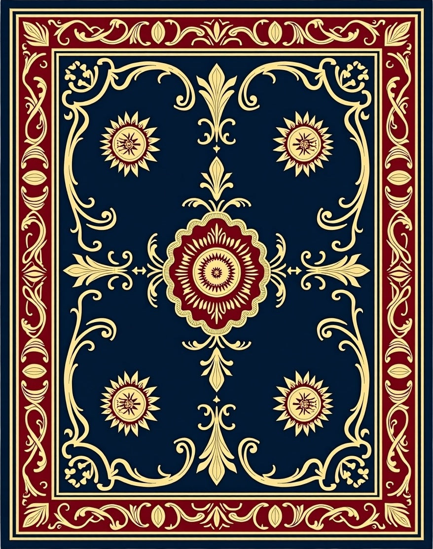 Ornate Sun Emblem Classic Pattern Rug