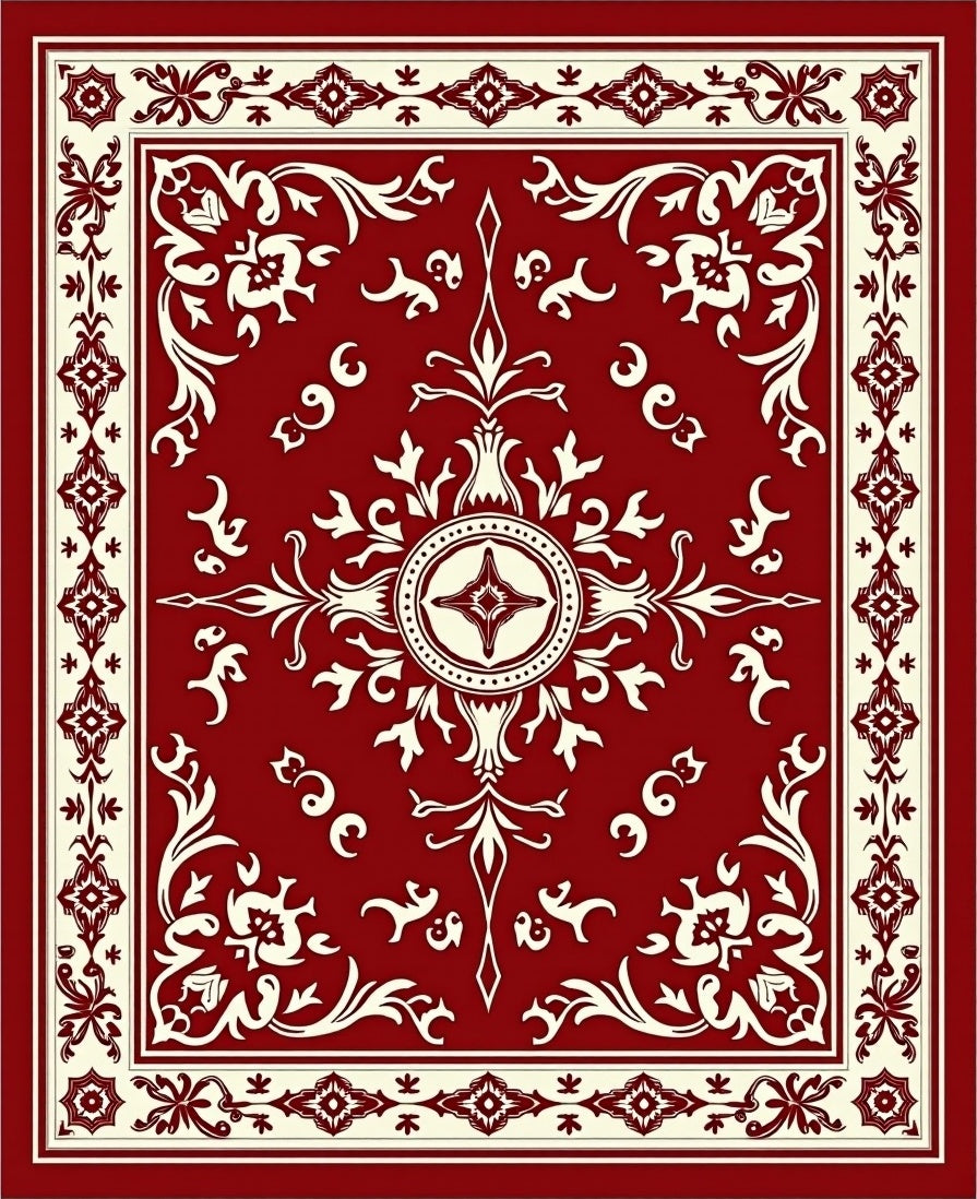 Classic Red Cream Floral Mandala Rug