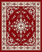 Classic Red Cream Floral Mandala Rug