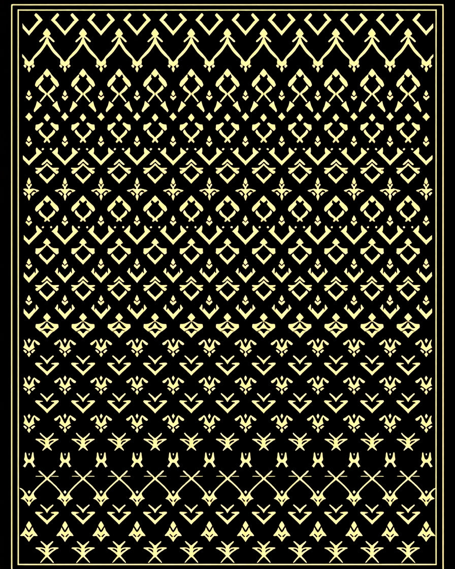 Elegant Black Gold Geometric Pattern Rug