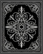 Elegant Black White Floral Scroll Rug