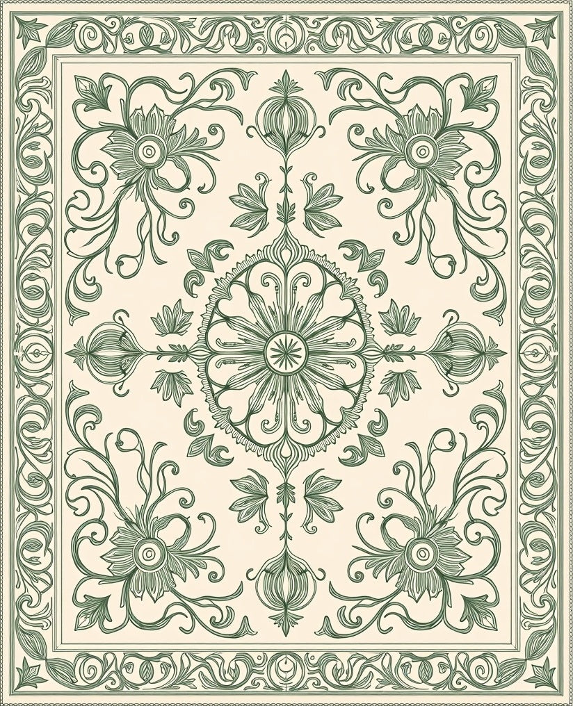 Ornate Floral Scrollwork Pattern Rug