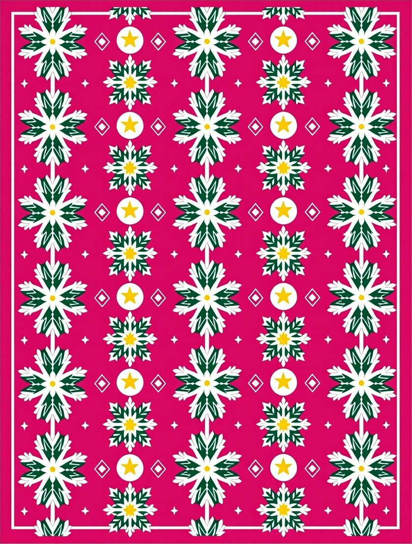 Pink White Green Starburst Snowflake Carousel Rug