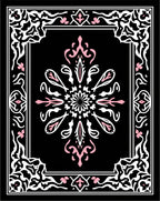 Black White Pink Floral Medallion Border Rug